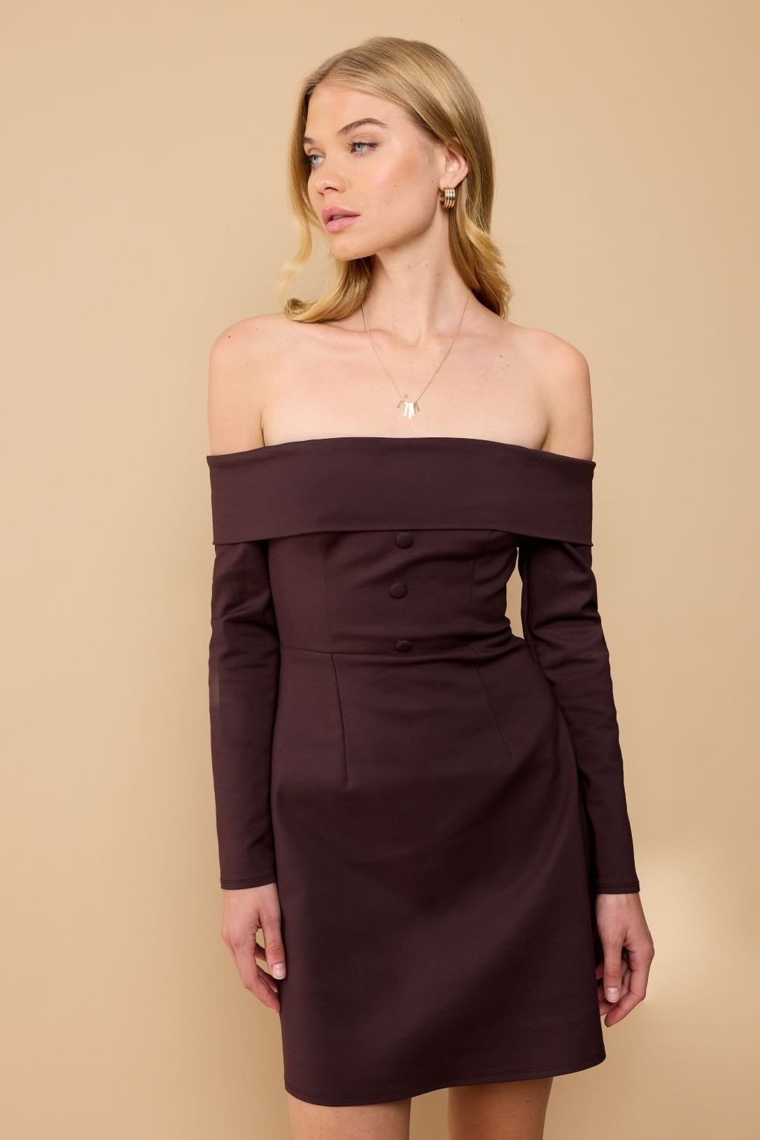 Little Mistress Little Mistress Women's Chocolate Brown Bardot Mini Dress - 4
