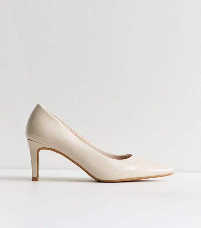 New Look Women's Off White Faux Patent Court Shoes Vegan New Look - 2