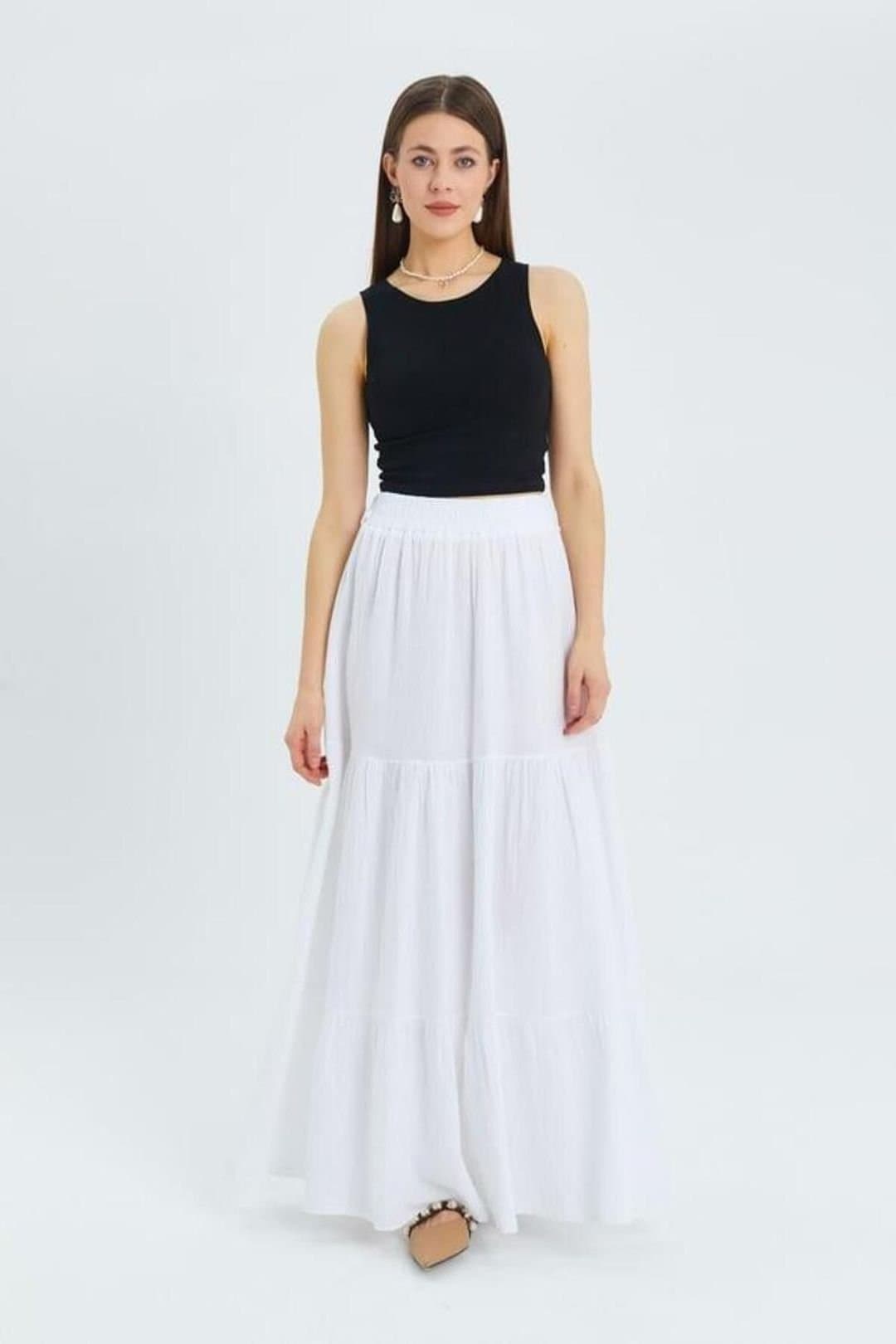 MixRay MixRay White Cotton Maxi Skirt