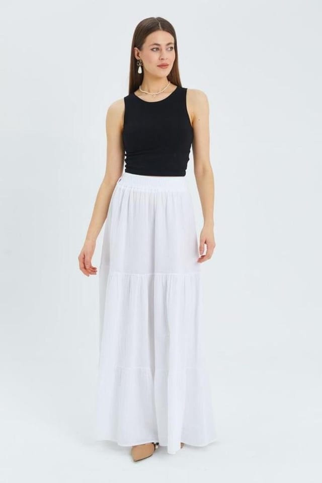MixRay MixRay Women's Maxi Cotton Skirt in White - 2