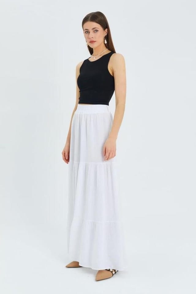 MixRay MixRay Women's Maxi Cotton Skirt in White - 3