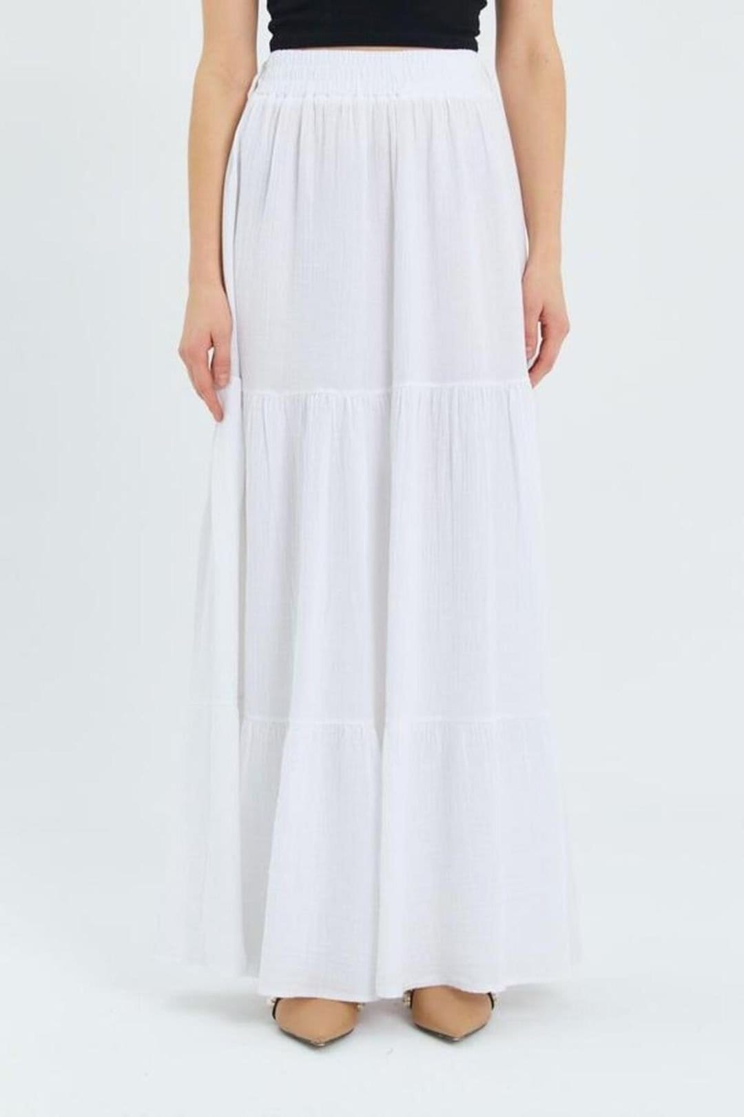 MixRay MixRay Women's Maxi Cotton Skirt in White - 4