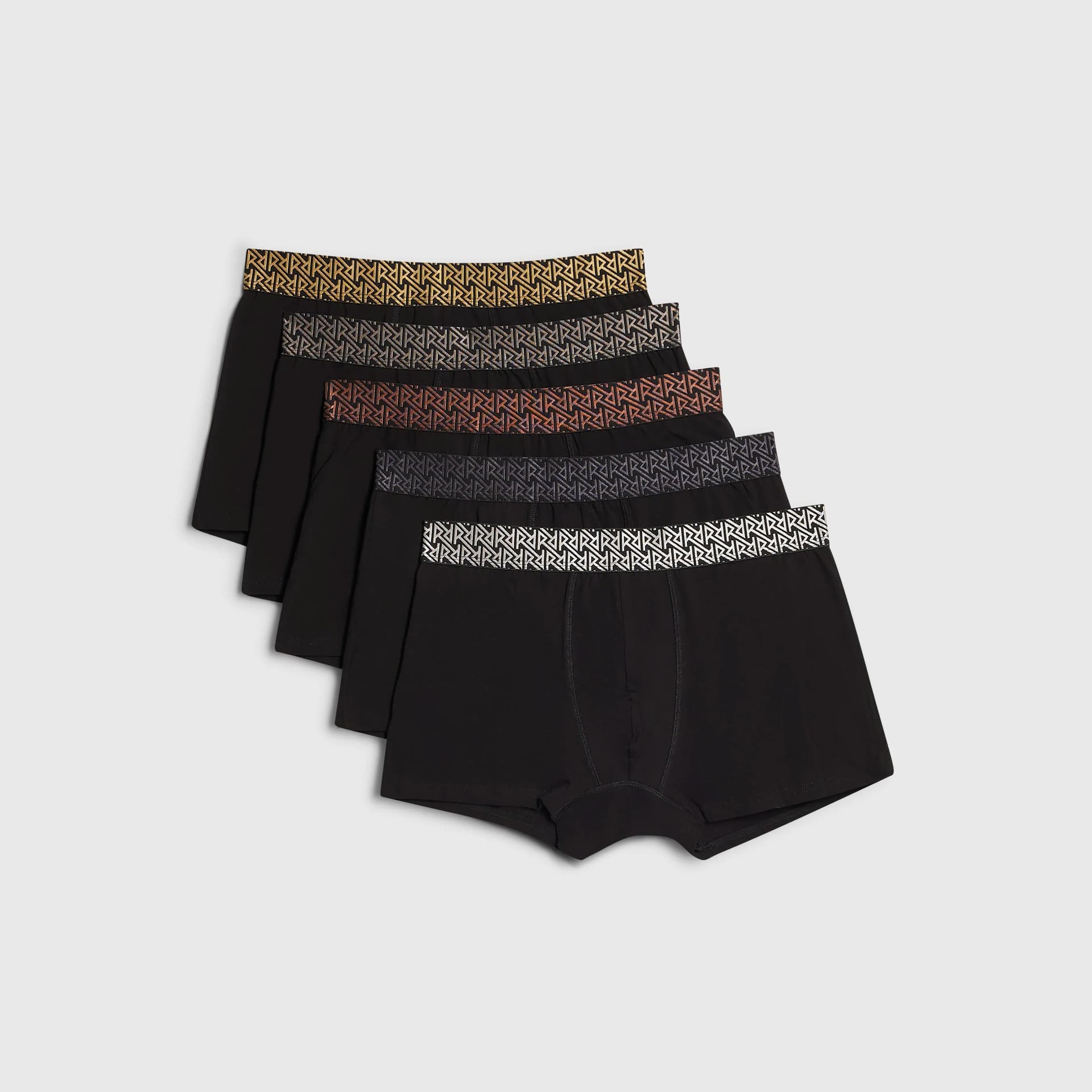 River Island Mens River Island Black Metallic Waistband Pack Of 5 Trunks