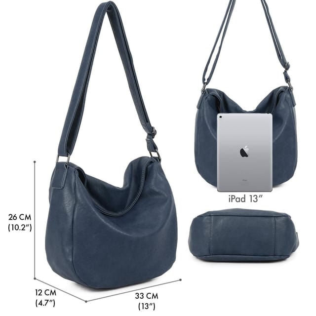 Woodland Leathers Woodland Leathers Women's Slouch Shoulder Bag, Long Strap Crossbody Hobo Bag in Navy - 2