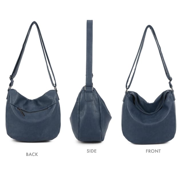 Woodland Leathers Woodland Leathers Women's Slouch Shoulder Bag, Long Strap Crossbody Hobo Bag in Navy - 3