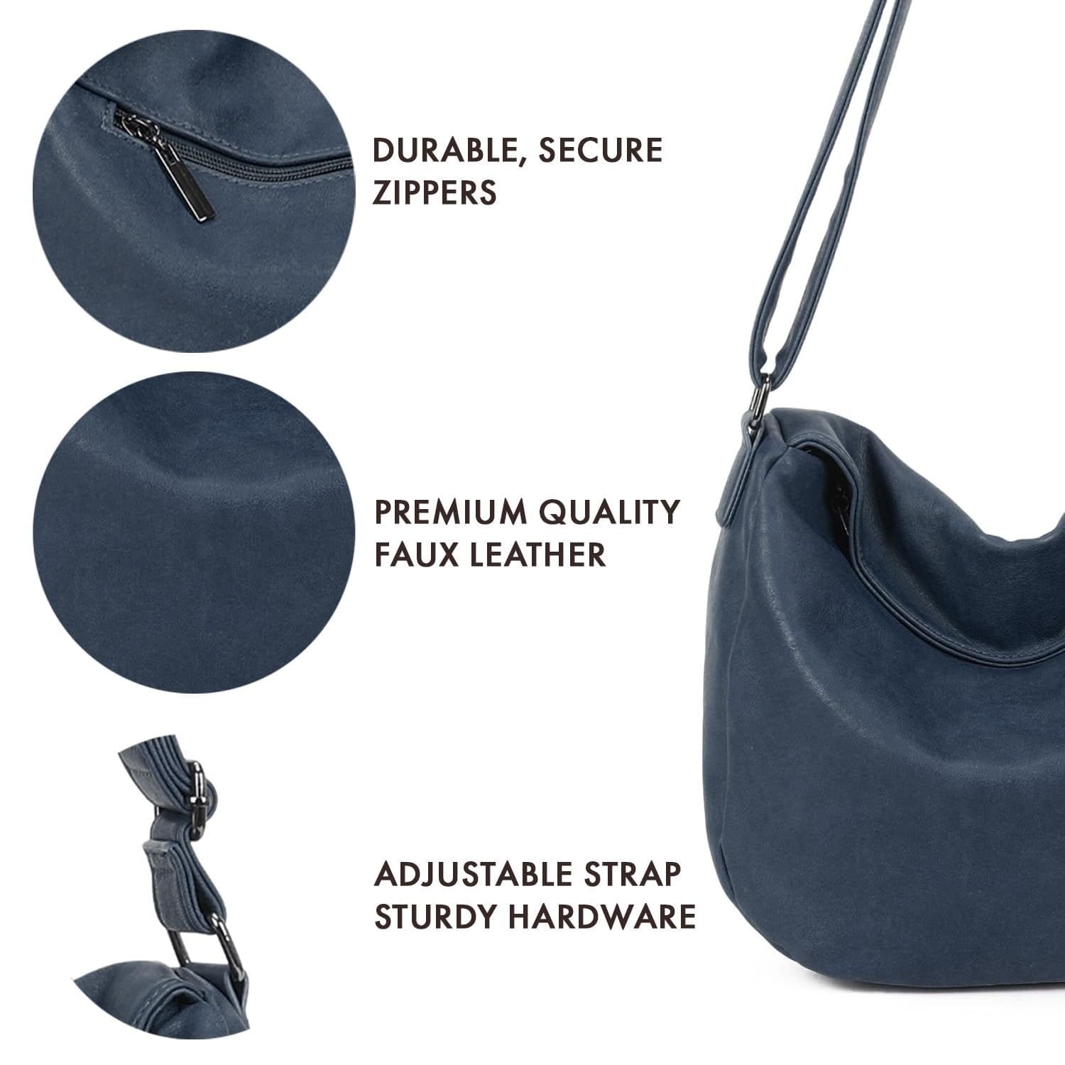Woodland Leathers Woodland Leathers Women's Slouch Shoulder Bag, Long Strap Crossbody Hobo Bag in Navy - 4