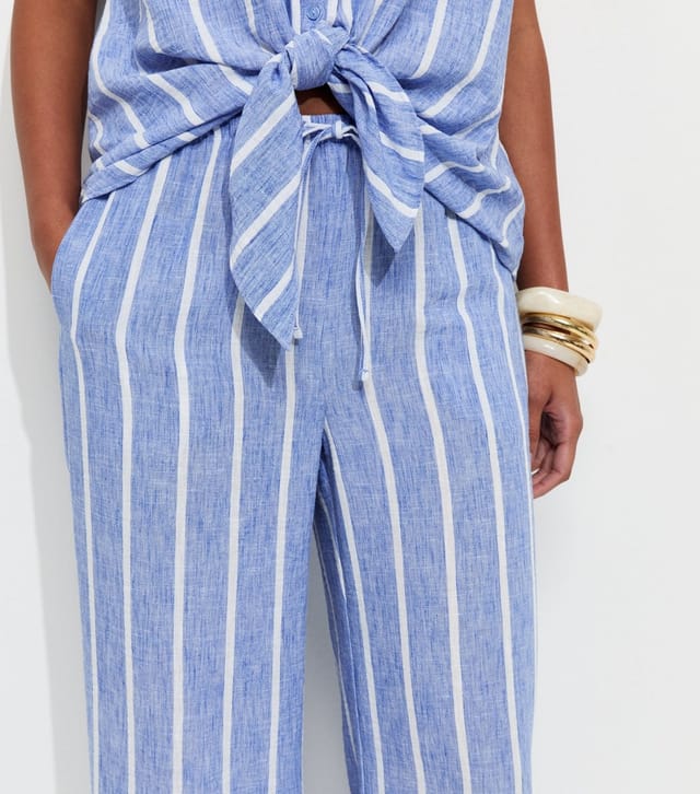 New Look Women's Blue Striped Drawstring Wide Leg Trousers New Look - 3