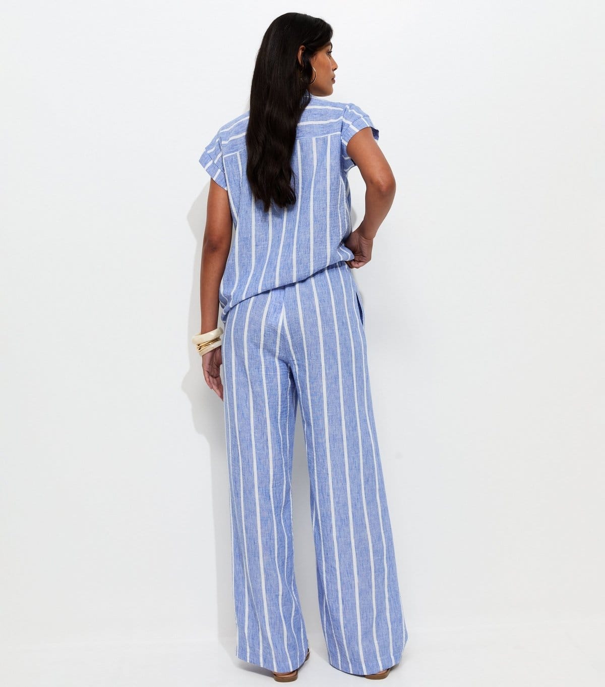 New Look Women's Blue Striped Drawstring Wide Leg Trousers New Look - 4