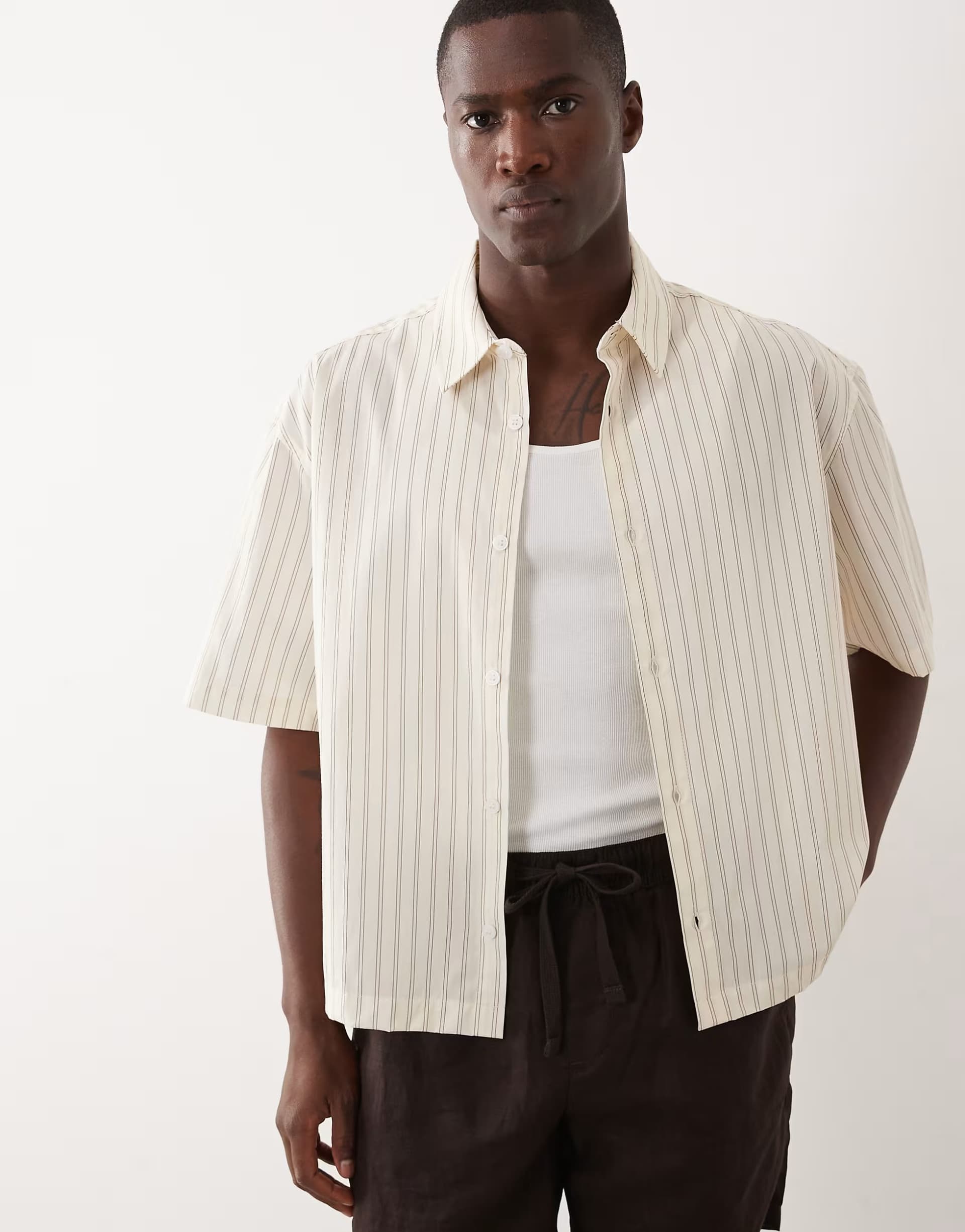 ASOS ASOS DESIGN boxy oversized stripe shirt in beige