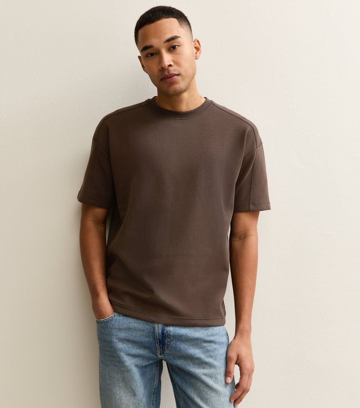 New Look Men's Dark Brown Oversized Short Sleeve T-Shirt New Look