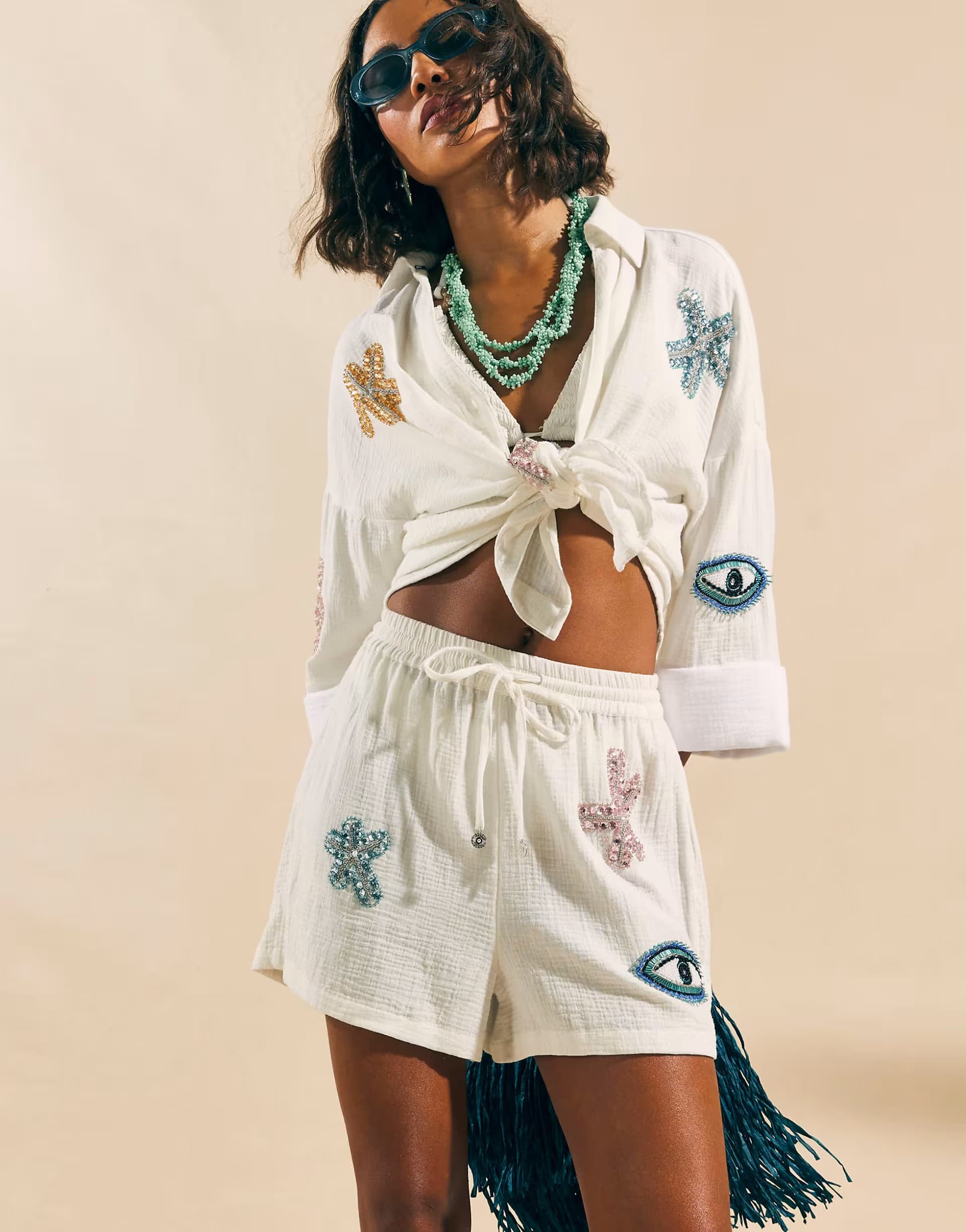 ASOS River Island Embellished beach shorts in white