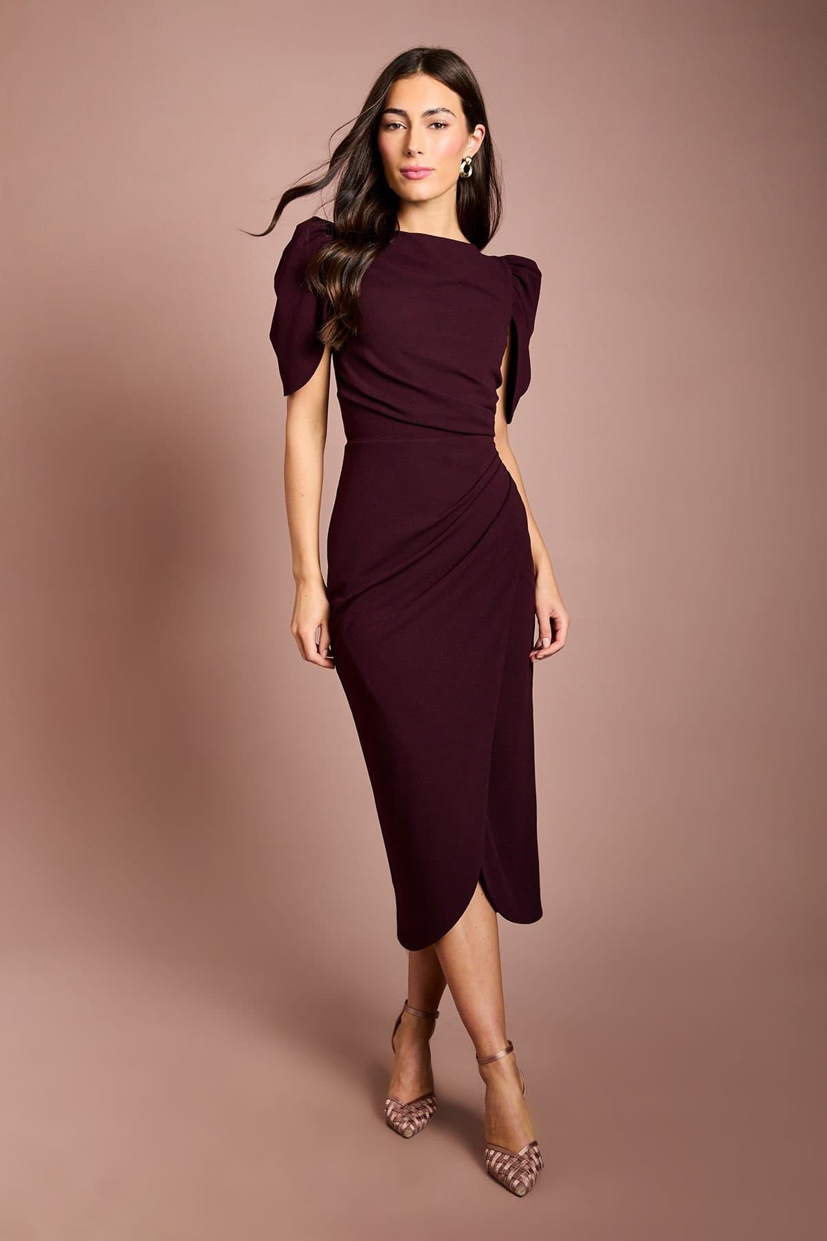 Coast Coast Women's Pleat Detail Crepe Midi Dress in Fig