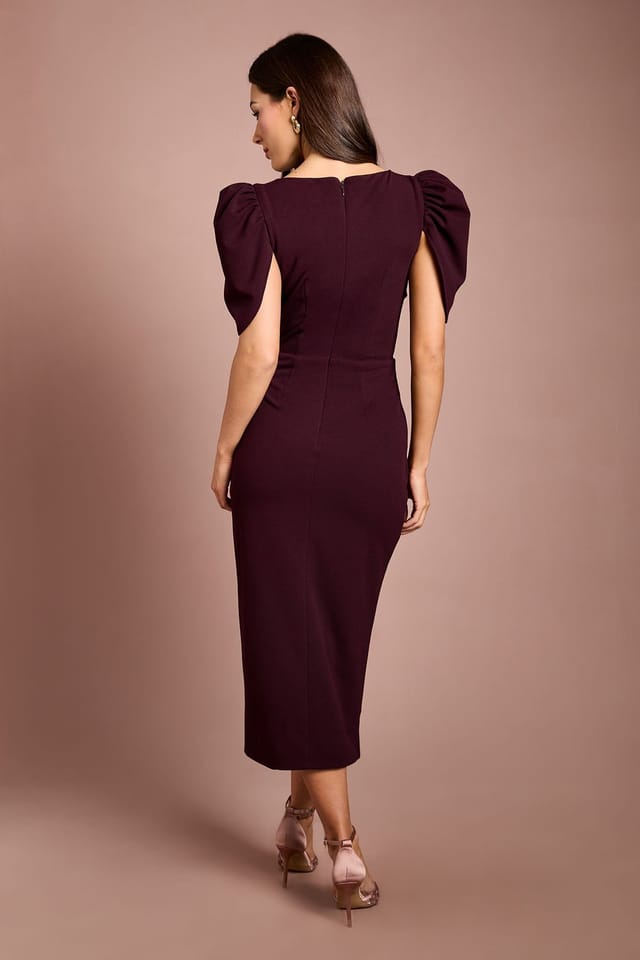 Coast Coast Women's Pleat Detail Crepe Midi Dress in Fig - 3