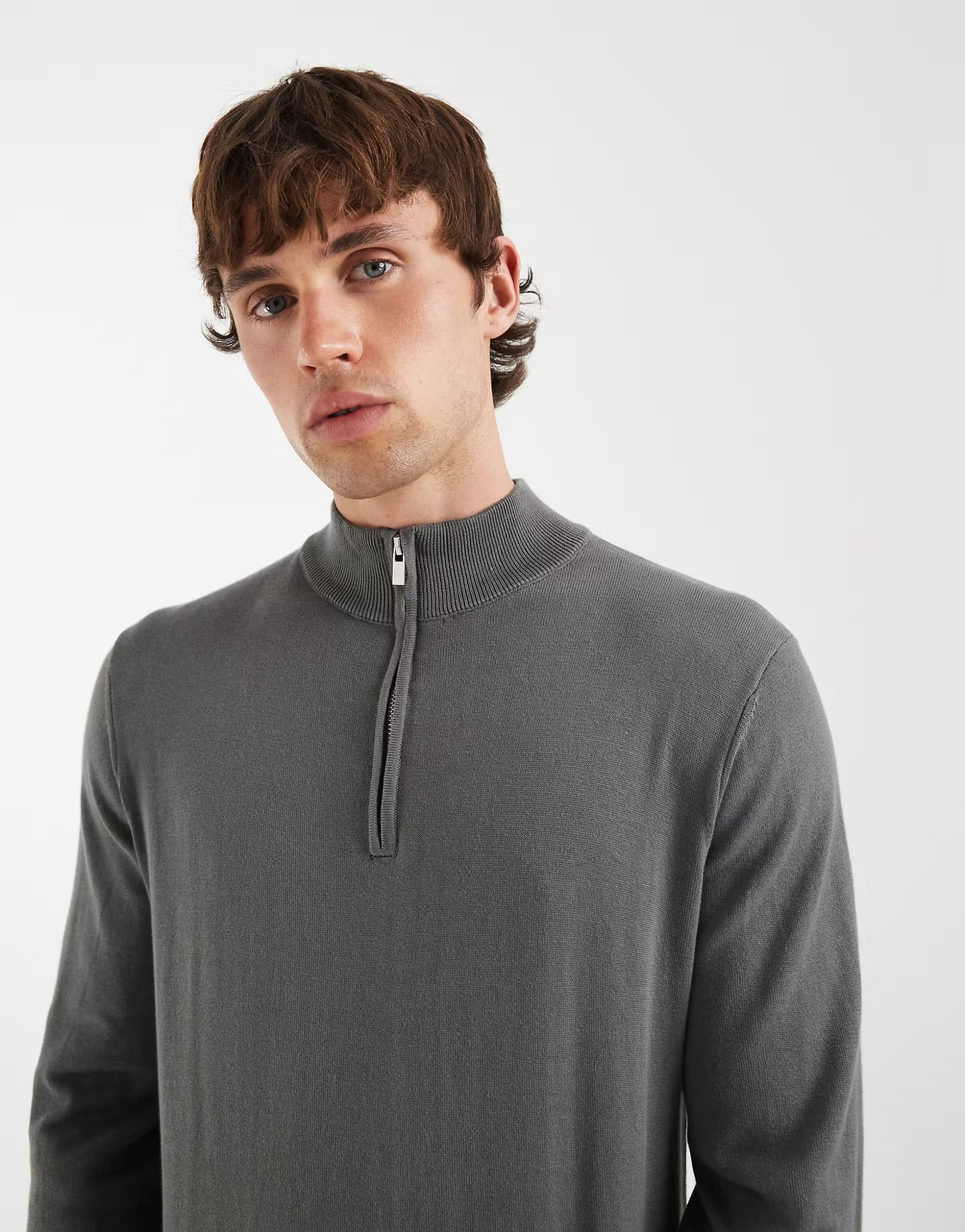 ASOS ASOS Charcoal Egyptian Cotton Quarter Zip Jumper