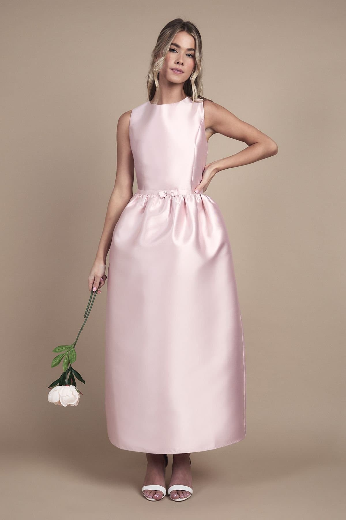 Coast Coast Women's Teen Twill Bow Maxi Bridesmaid Dress in Blush