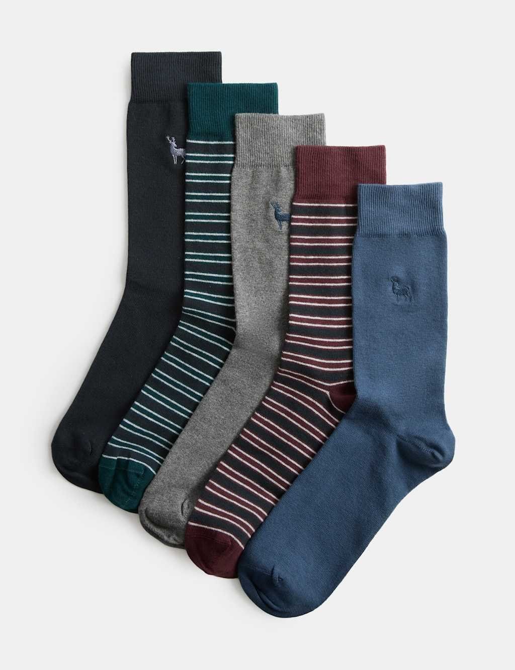Marks & Spencer M&S 5 Pack Cool & Fresh™ Stag Cotton Rich Socks Multi - 1