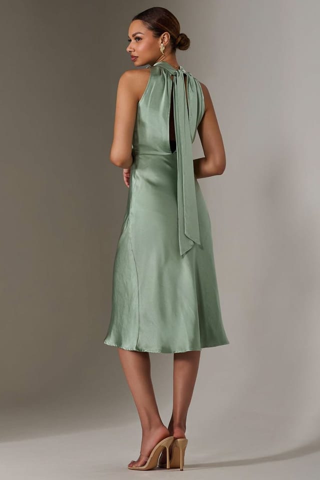 Jolie Moi Jolie Moi Women's Satin Halter Neck Midi Dress in Green - 2