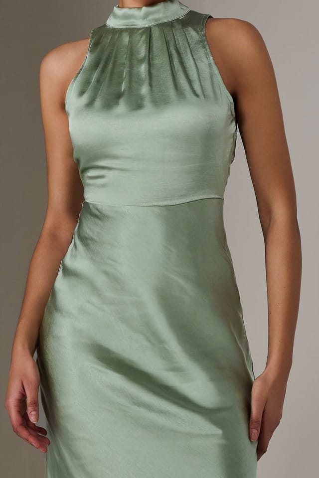 Jolie Moi Jolie Moi Women's Satin Halter Neck Midi Dress in Green - 3