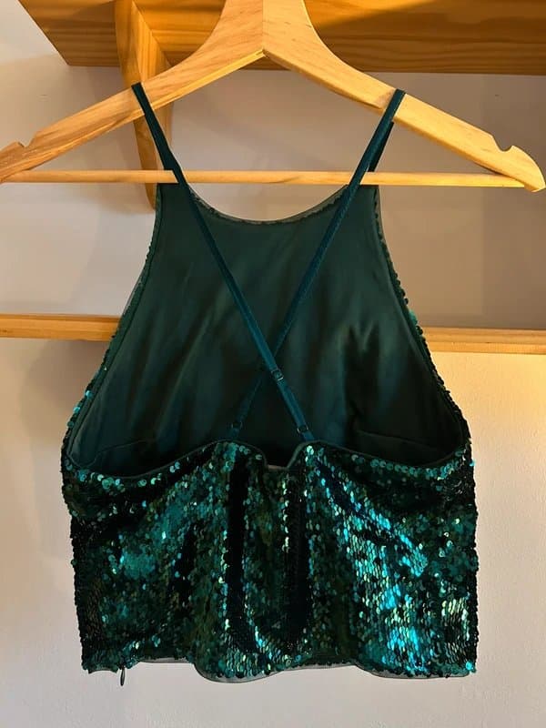 Bershka Green sequin racer back top