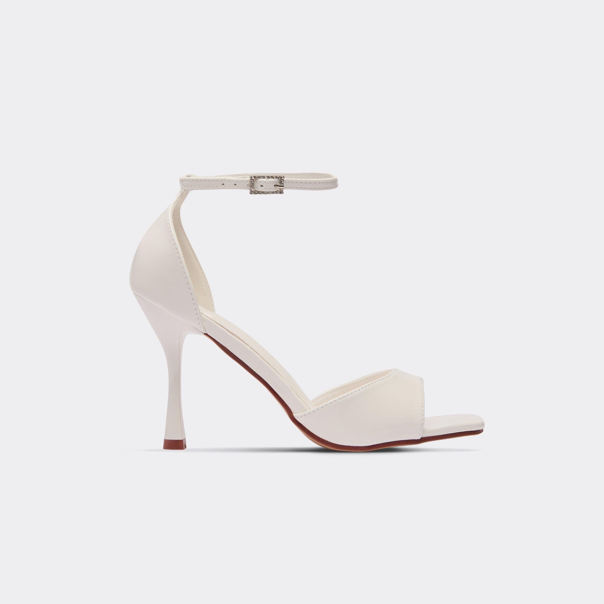 EGO Solar Diamante Buckle Ankle Strap Peep Toe Heel In White Patent, Women's Size UK 3