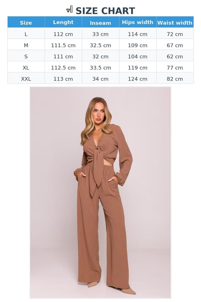 Love Lace Love Lace Women's Crepe Texture Loose Fit Elastic Waist Trousers in Brown - 3