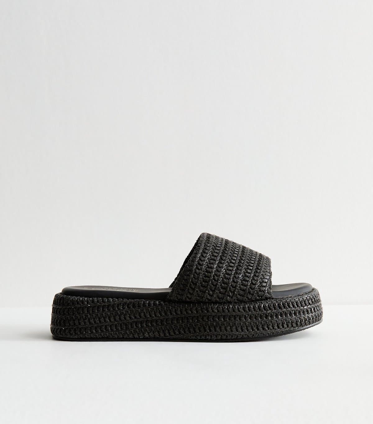 New Look Women's Black Raffia And Faux Leather Platform Mules Vegan New Look