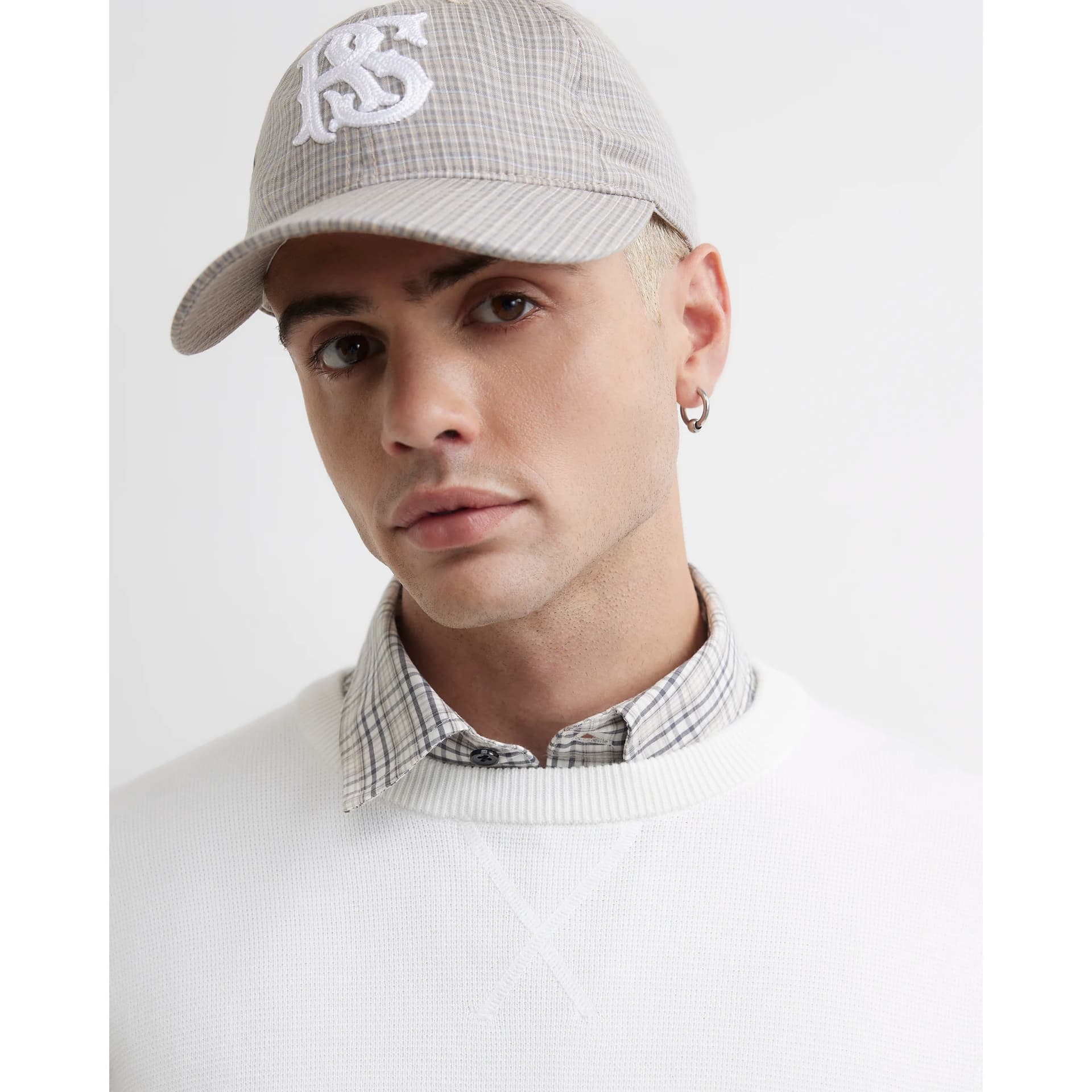 River Island Mens River Island Beige Check Rs Cap