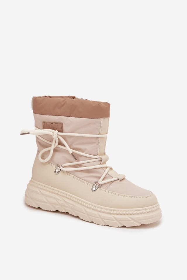 Love Lace Love Lace Women's Lee Cooper Snow Boots Textile Fur Lined Platform Zip Insulated in Beige - 2