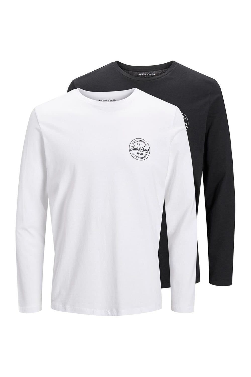 jack & jones Jack & Jones Men's Logo Casual T-Shirt 2 O-Neck Short Sleeve, White & Black, XXL