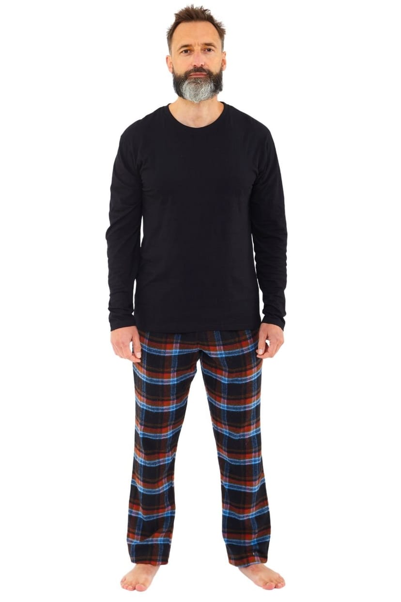 Just Essentials Just Essentials Men's Flannel Check Long Pyjama Set in Black - 1