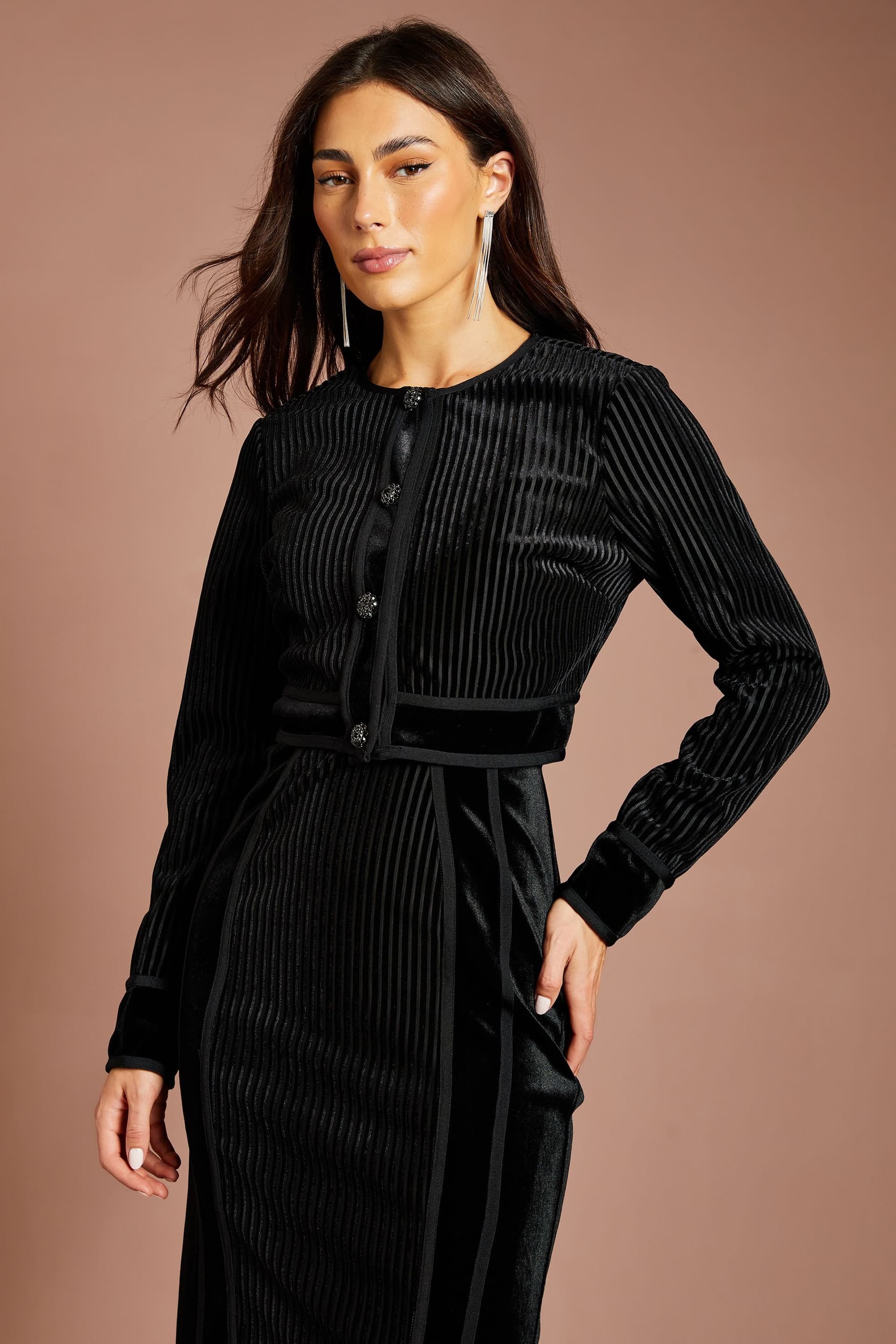 Coast Coast Women's Ribbed Velvet Cropped Jacket in Black
