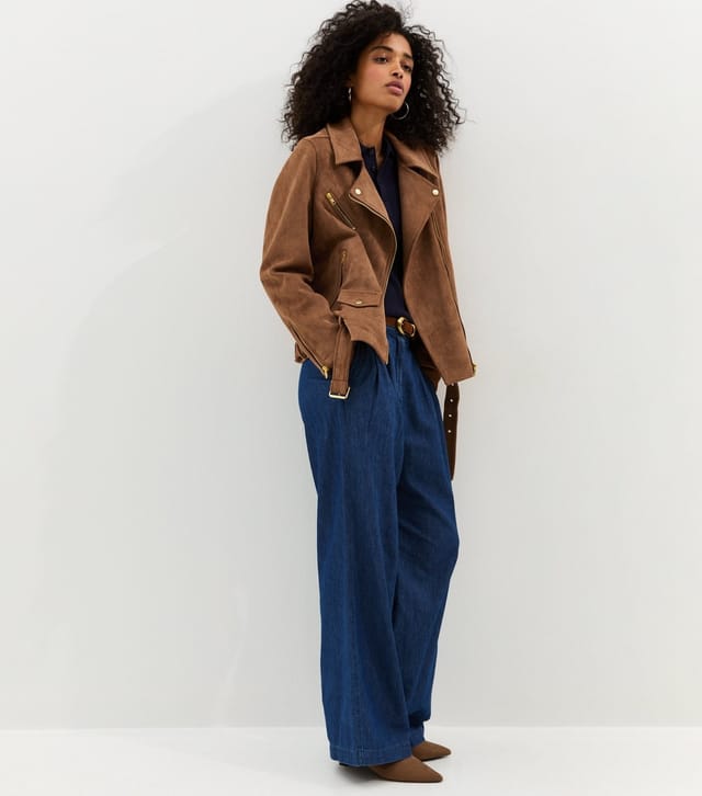 New Look Women's Tan Oversized Faux Suede Biker Jacket New Look - 3
