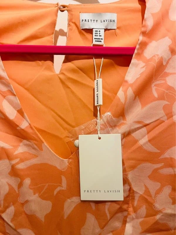 Pretty Lavish BNWT Pretty Lavish Evie Ruffle Printed Long Sleeve Midi Dress UK 6 Terracotta Petal Cut Out