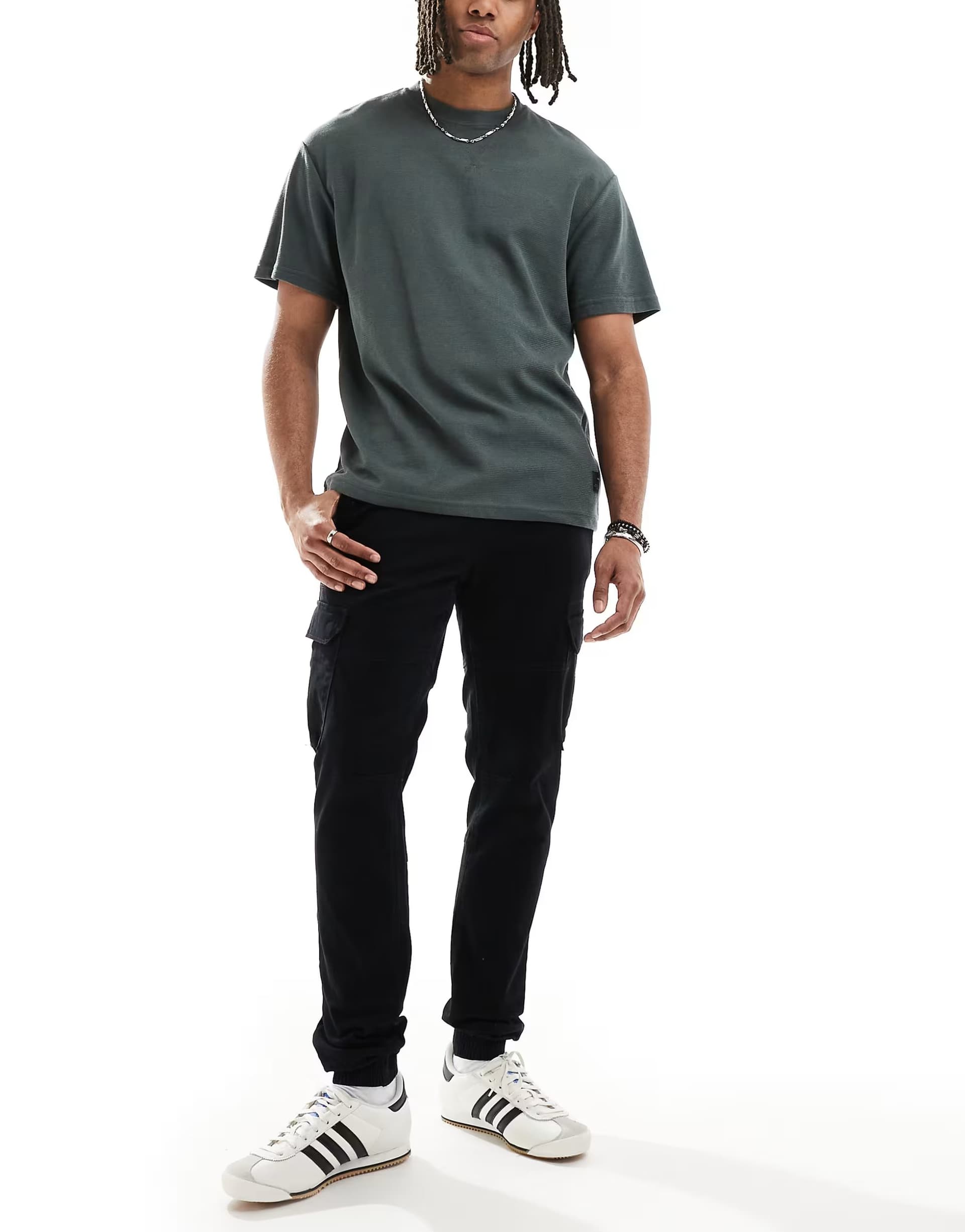 ASOS Threadbare Cotton jogger style cargo trousers with stretch in black