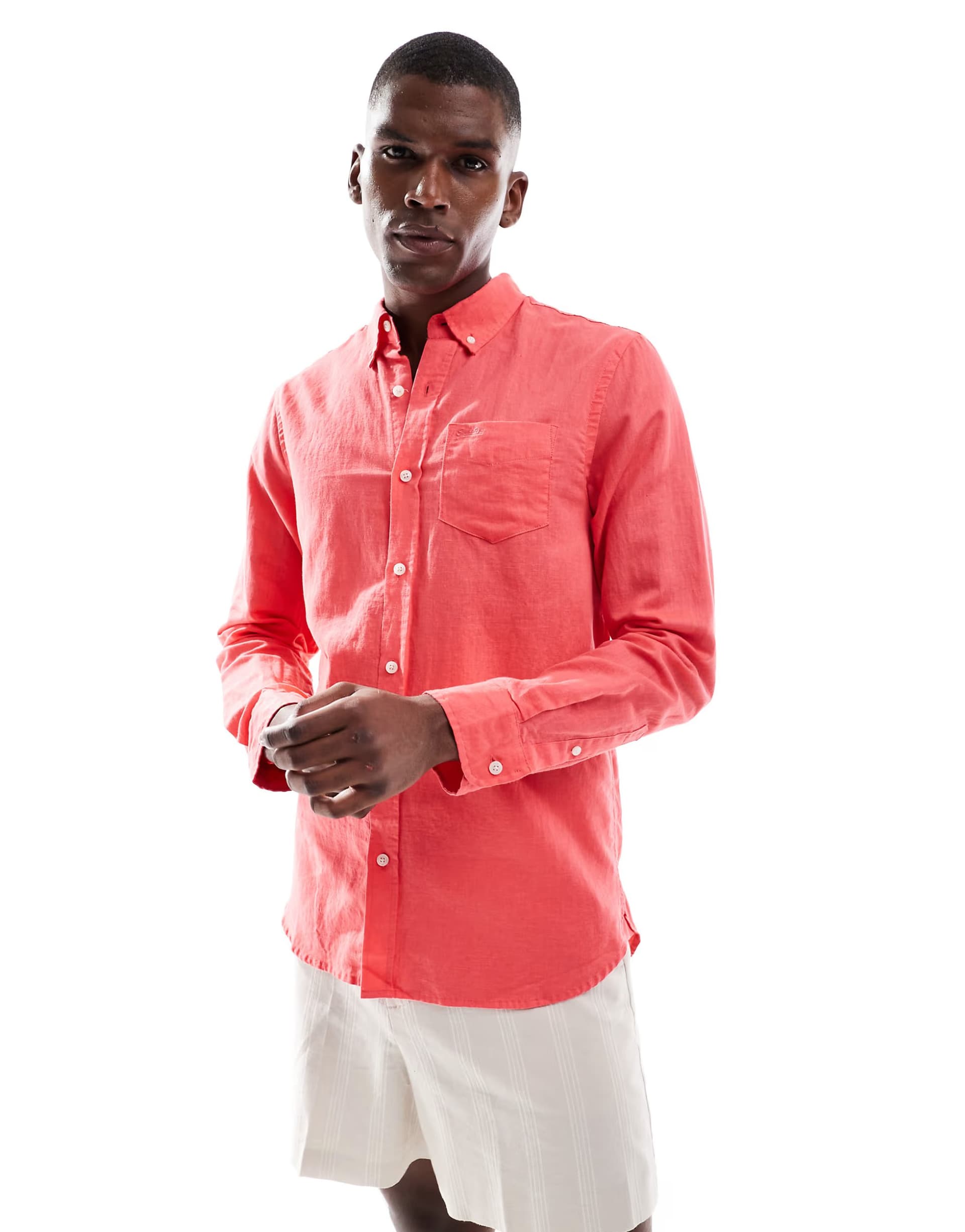 ASOS Superdry Cotton linen long sleeve shirt in paradise pink