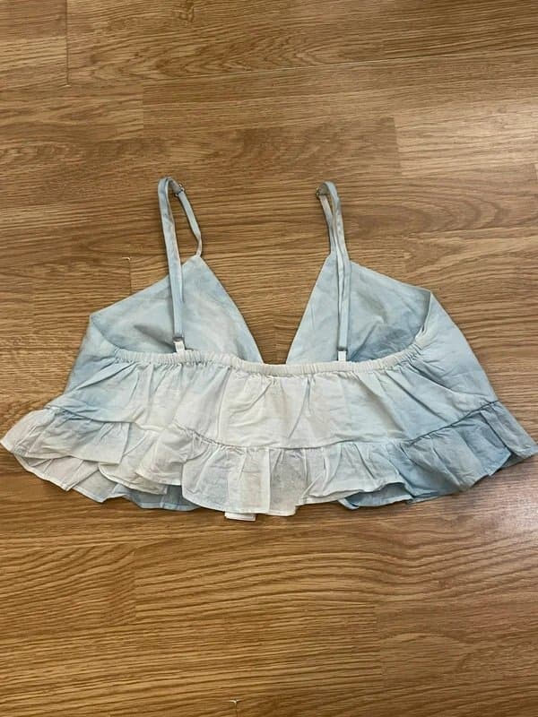 Bershka Blue ruched tie-front top with frill hem