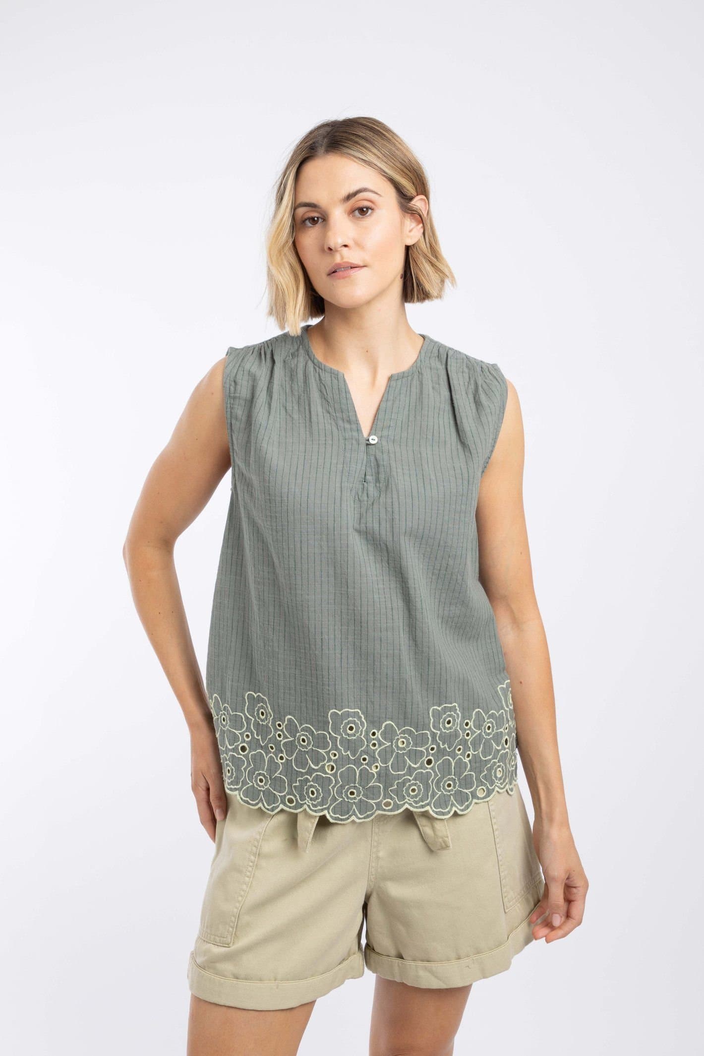 Weird Fish Weird Fish Women's Poppy Scalloped Hem Blouse in Green