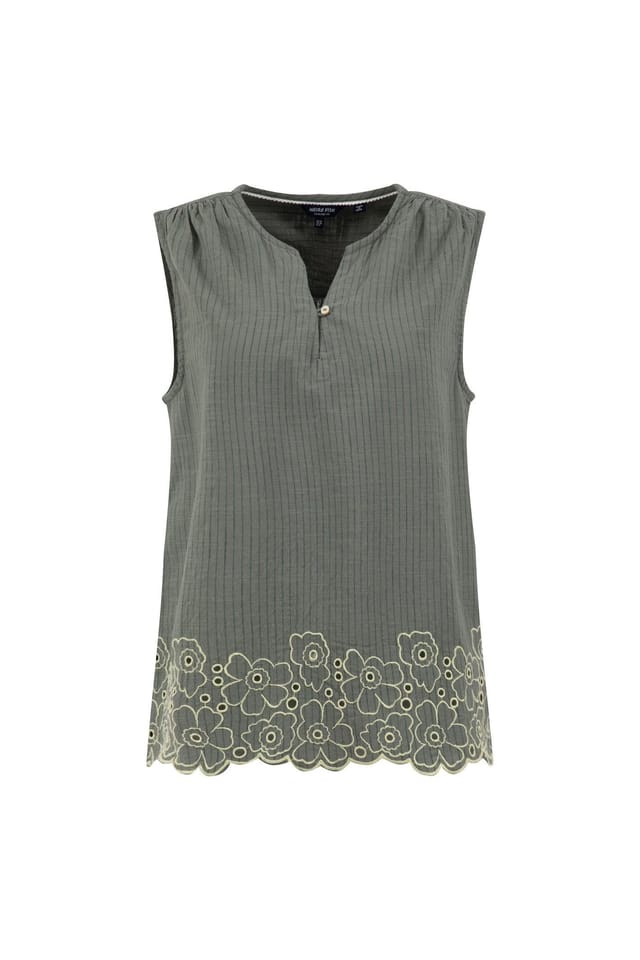 Weird Fish Weird Fish Women's Poppy Scalloped Hem Blouse in Green - 2