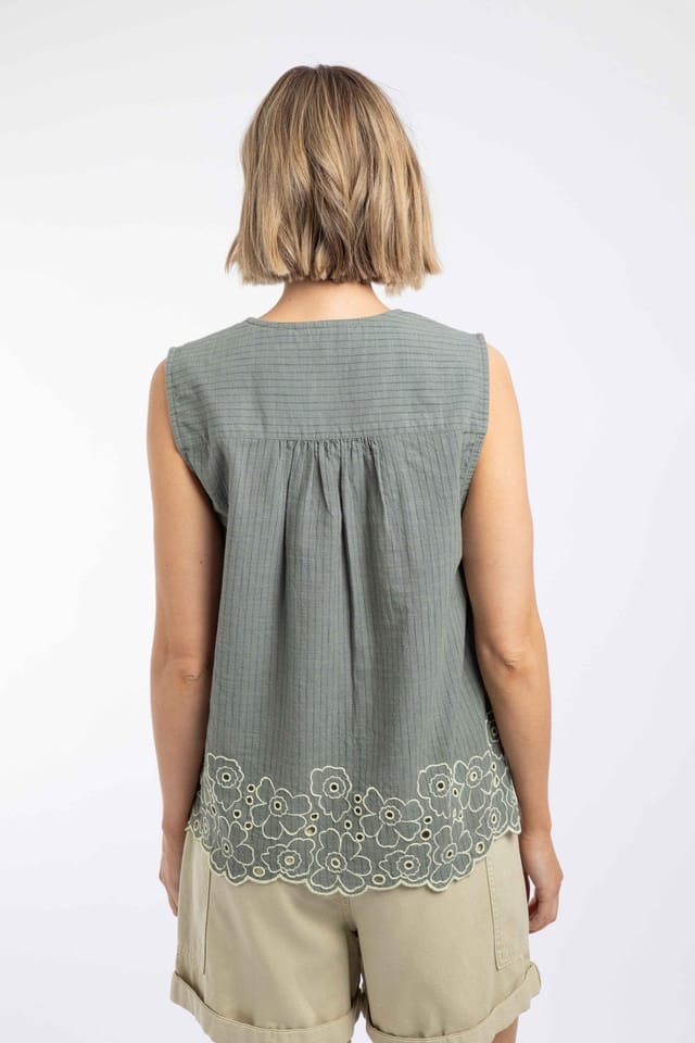 Weird Fish Weird Fish Women's Poppy Scalloped Hem Blouse in Green - 3