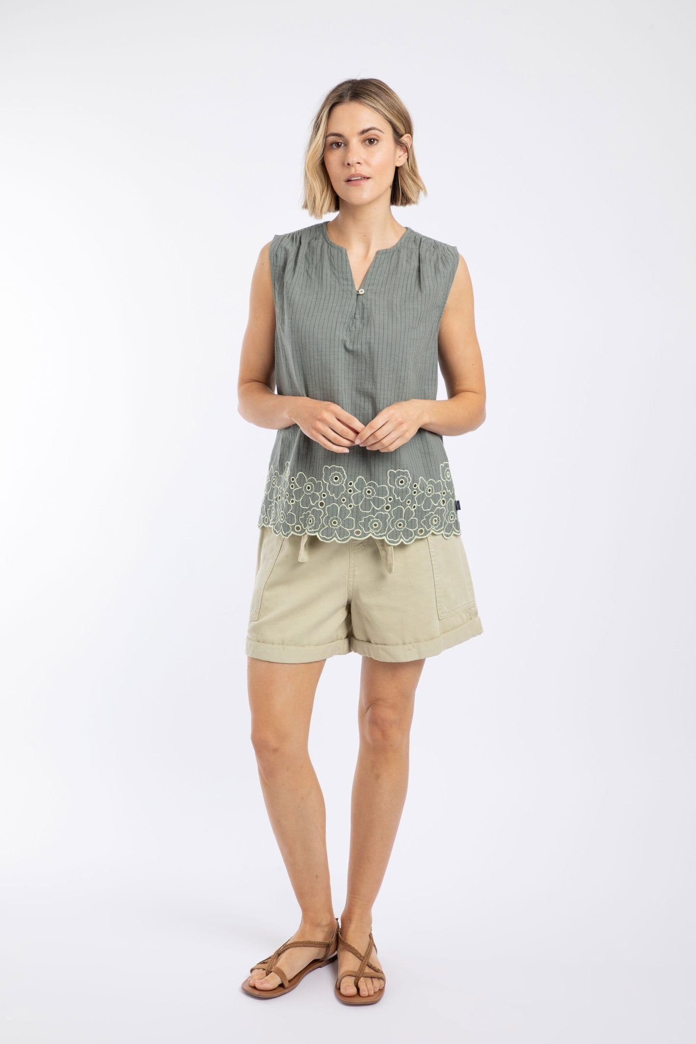 Weird Fish Weird Fish Women's Poppy Scalloped Hem Blouse in Green - 4