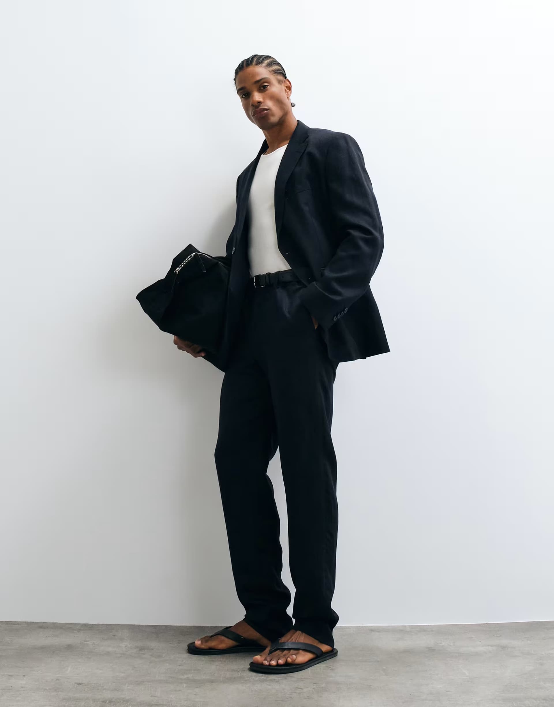 ASOS Mango Amalfi slim fit linen blend suit blazer & trouser co-ord in navy