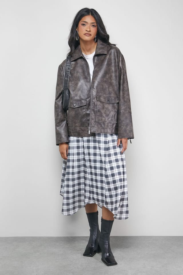 Warehouse Warehouse Women's Tony Check Chiffon Asymmetric Midi Skirt in Black - 2