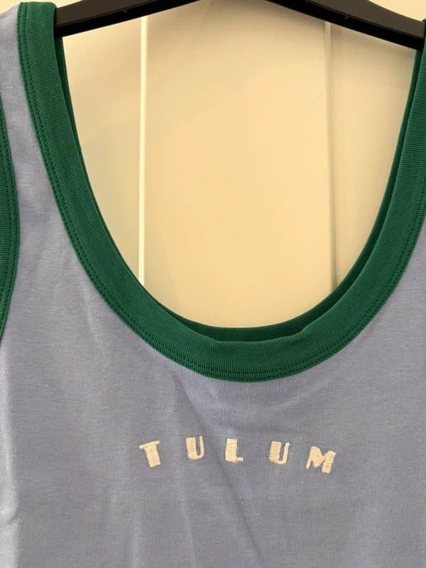 Topshop Topshop BN blue green contrast hem scoop neck tank top embroidered vest top sleeveless top