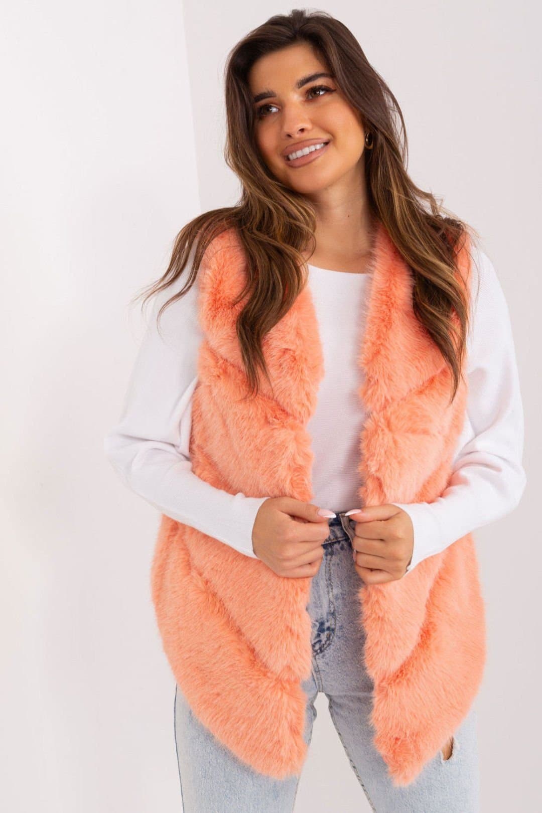 Love Lace Love Lace Women's Faux Fur Lined Sleeveless Vest with Pockets in Orange