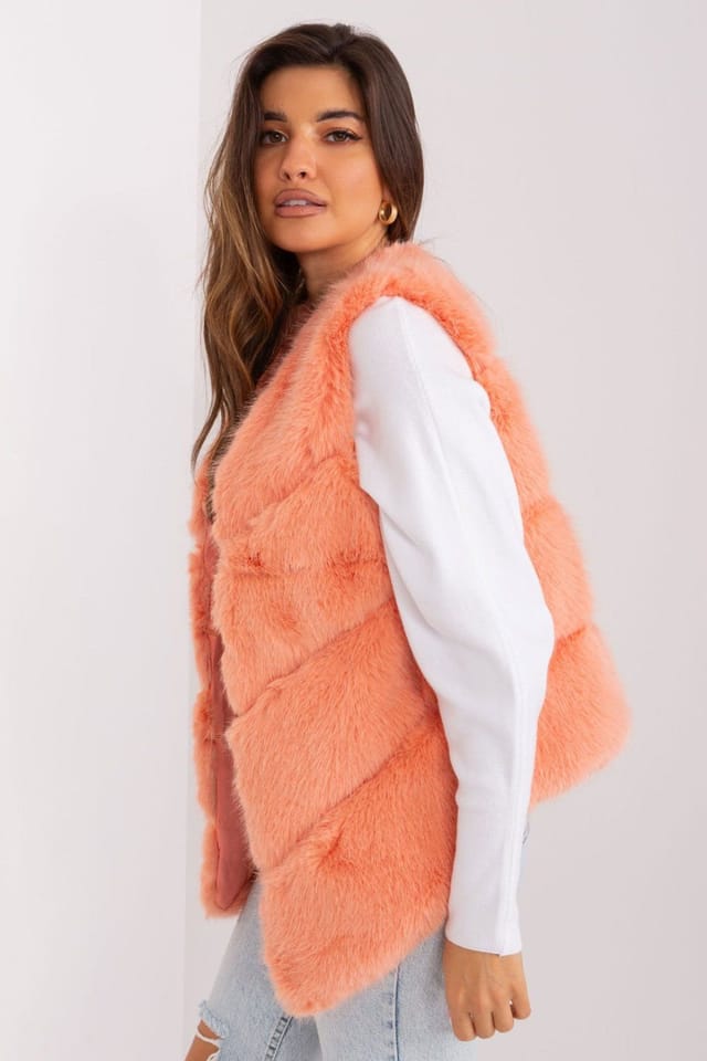 Love Lace Love Lace Women's Faux Fur Lined Sleeveless Vest with Pockets in Orange - 2