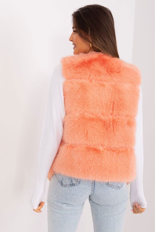Love Lace Love Lace Women's Faux Fur Lined Sleeveless Vest with Pockets in Orange - 3
