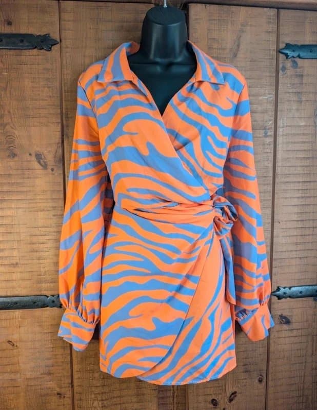 Never Fully Dressed RRP:£99 Never fully dressed size 14 orange and lilacy blue wrap swing dress