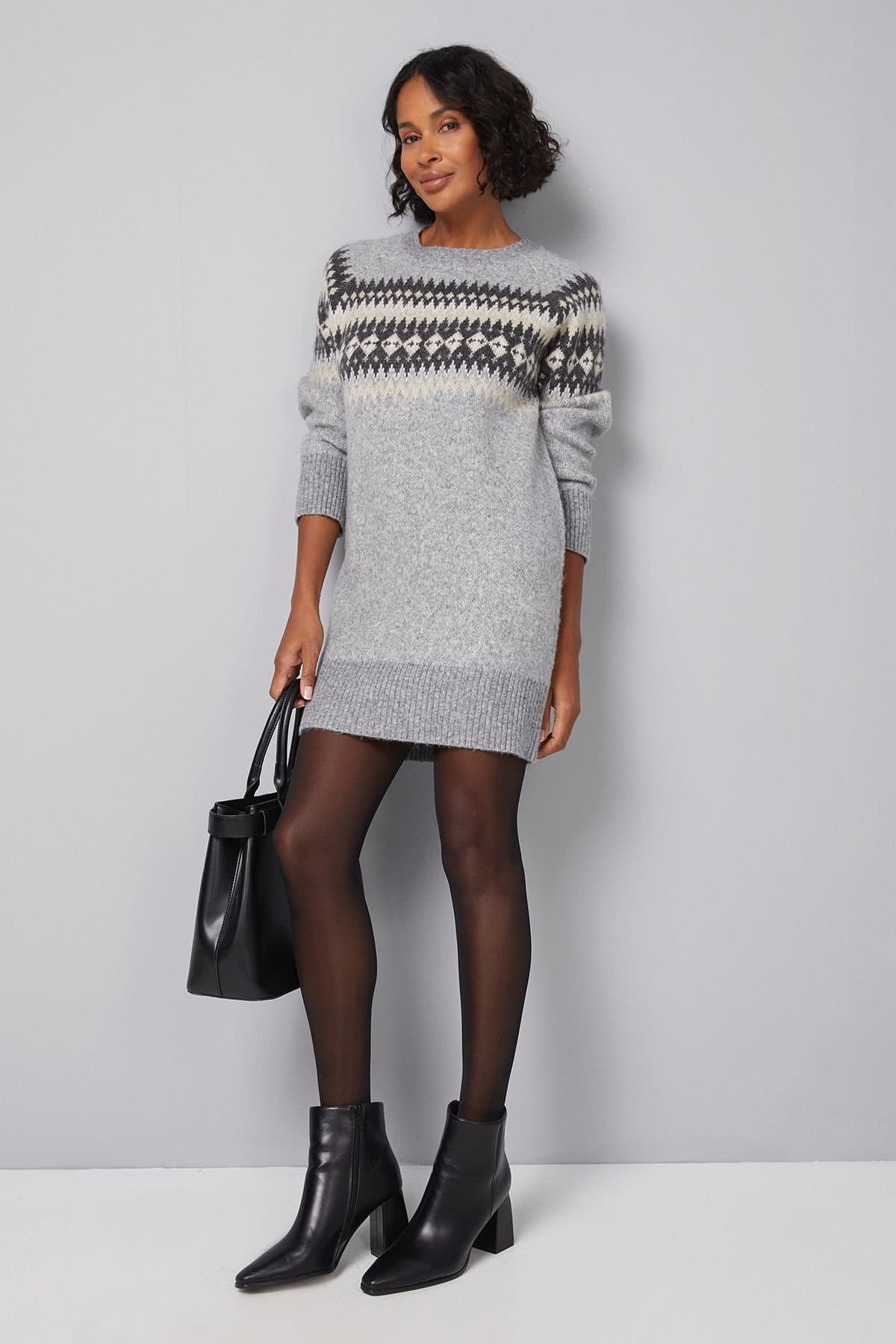 Wallis Wallis Women's Fairisle Tunic Dress in Grey