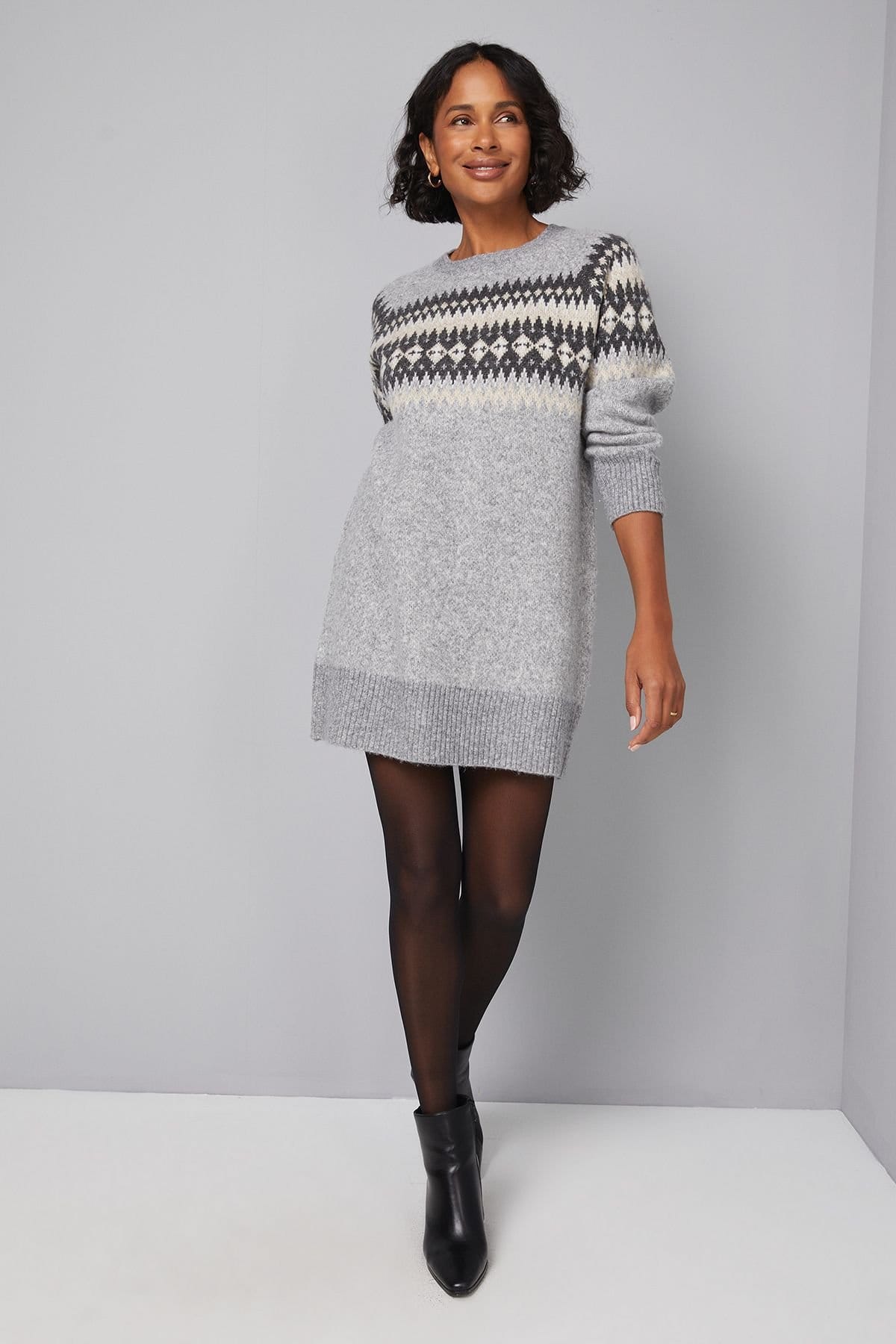 Wallis Wallis Women's Fairisle Tunic Dress in Grey - 4