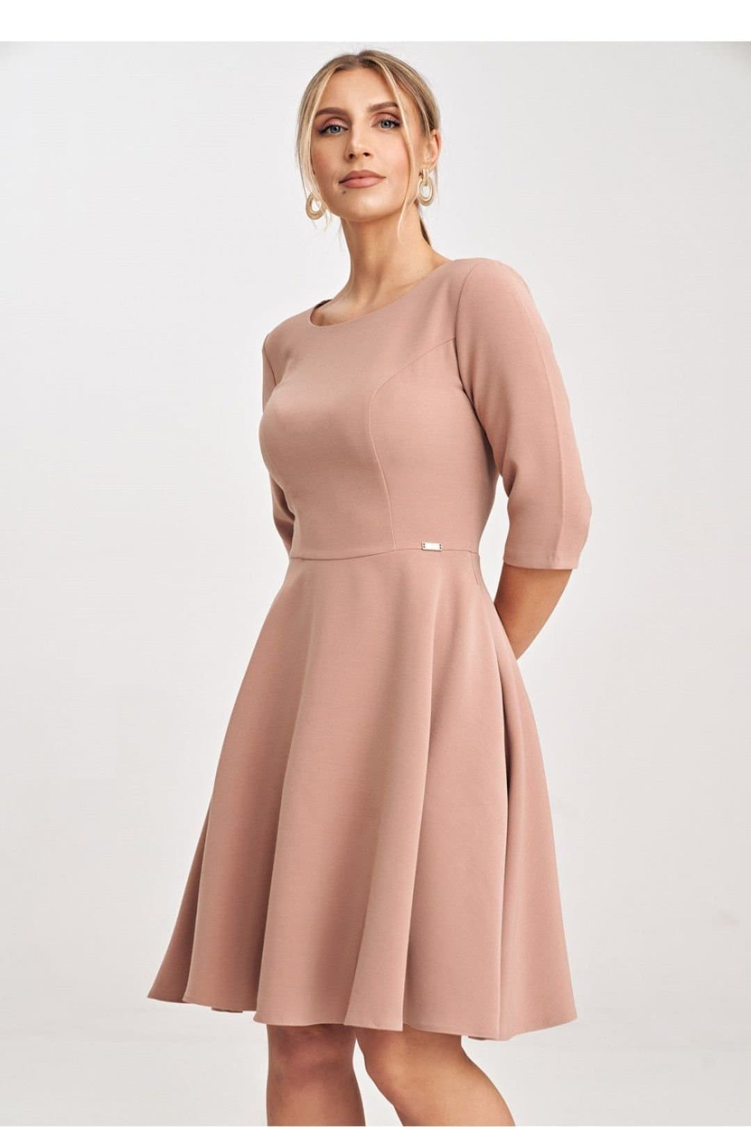 Love Lace Love Lace Women's Classic Flared Dress With 3/4 Sleeves in Pink